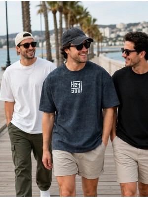 Urban Trend Store Urbantrendstore Baskılı Asit Yıkamalı Pamuklu Oversize Salaş Rahat Kalıp Tişört