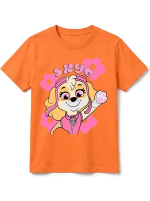 Urban Trend Store Urbantrendstore Paw Patrol Skye Unisex Kız Çocuk Bisiklet Yuvarlak Yaka Basic Kısa Kollu %100 Pamuk Tişört