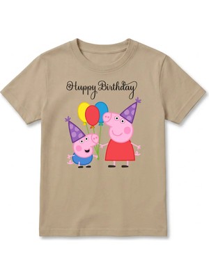 Urban Trend Store Urbantrendstore Peppa Pig Temalı Unisex Kız Çocuk Erkek Çocuk Bisiklet Yaka Tişört