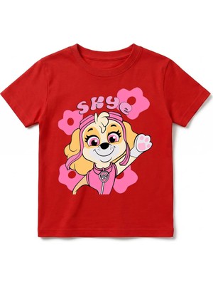 Urban Trend Store Urbantrendstore Paw Patrol Skye Unisex Kız Çocuk Bisiklet Yuvarlak Yaka Basic Kısa Kollu %100 Pamuk Tişört