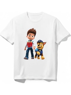 Urban Trend Store Urbantrendstore Paw Patrol Unisex Kız Çocuk Erkek Çocuk Bisiklet Yuvarlak Yaka Basic Kısa Kollu %100 Pamuk Tişört