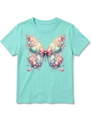 Urban Trend Store Urbantrendstore Renkli Kelebek Unisex Kız Çocuk Bisiklet Yuvarlak Yaka Basic Kısa Kollu %100 Pamuk Tişört
