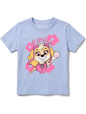 Urban Trend Store Urbantrendstore Paw Patrol Skye Unisex Kız Çocuk Bisiklet Yuvarlak Yaka Basic Kısa Kollu %100 Pamuk Tişört
