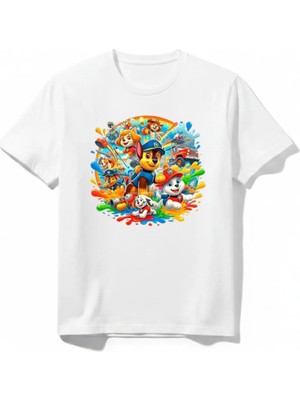 Urban Trend Store Urbantrendstore Paw Patrol Özel Tasarım Unisex Kız Çocuk Erkek Çocuk Bisiklet Yuvarlak Yaka Basic Kısa Kollu %100 Pamuk Tişört