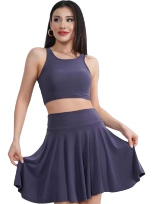 Barinoska **kadın Sendy Kumaş Kolsuz Crop Üst ve Yüksek Bel Şortlu Mini Etek 2’li Takım Günlük Spor Şık Kombin**