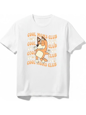 Urban Trend Store Urbantrendstore Bluey Cool Mom Baskılı Unisex Kız Çocuk Erkek Çocuk Bisiklet Yuvarlak Yaka Basic Kısa Kollu %100 Pamuk Tişört