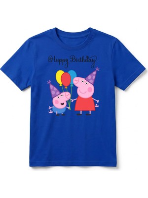 Urban Trend Store Urbantrendstore Peppa Pig Temalı Unisex Kız Çocuk Erkek Çocuk Bisiklet Yaka Tişört