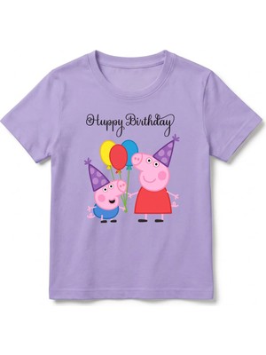 Urban Trend Store Urbantrendstore Peppa Pig Temalı Unisex Kız Çocuk Erkek Çocuk Bisiklet Yaka Tişört