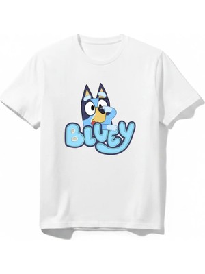 Urban Trend Store Urbantrendstore Bluey Baskılı Premium Bisiklet Yaka Pamuklu Kısa Kollu Çocuk ve Genç Tişört