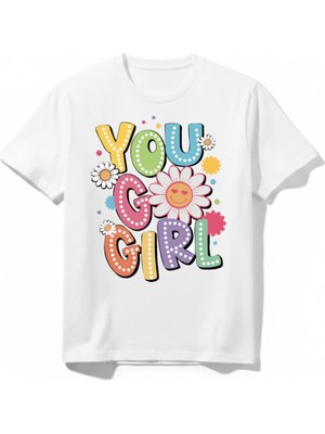 Urban Trend Store Urbantrendstore You Go Girl Unisex Kız Çocuk Bisiklet Yuvarlak Yaka Basic Kısa Kollu %100 Pamuk Tişört