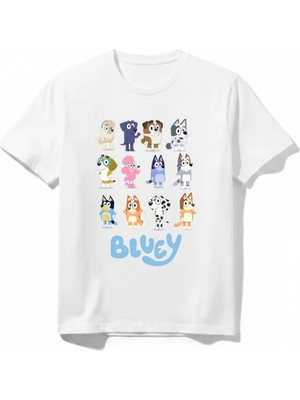 Urban Trend Store Urbantrendstore Bluey Baskılı Premium Bisiklet Yaka Pamuklu Kısa Kollu Çocuk ve Genç Tişört