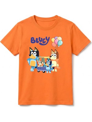 Urban Trend Store Urbantrendstore Bluey Baskılı Premium Bisiklet Yaka Pamuklu Kısa Kollu Çocuk ve Genç Tişört