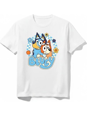 Urban Trend Store Urbantrendstore Bluey Baskılı Premium Bisiklet Yaka Pamuklu Kısa Kollu Çocuk ve Genç Tişört