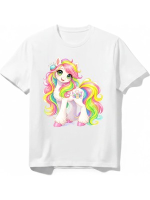 Urban Trend Store Urbantrendstore Sevimli Unicorn Unisex Kız Çocuk Bisiklet Yuvarlak Yaka Basic Kısa Kollu %100 Pamuk Tişört
