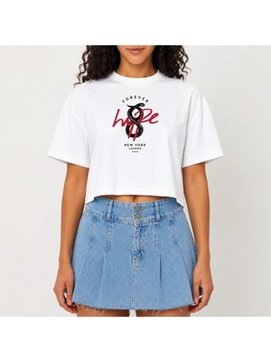 Urban Trend Store Urbantrendstore Crop Tişört Beyaz Baskılı Rahat Kesim Raw Cut Basic Kısa Tshirt