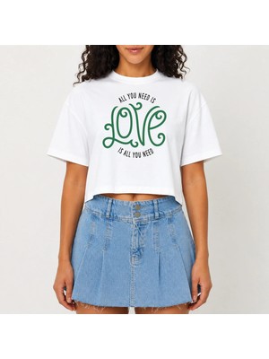 Urban Trend Store Urbantrendstore Crop Tişört Beyaz Baskılı Rahat Kesim Raw Cut Basic Kısa Tshirt