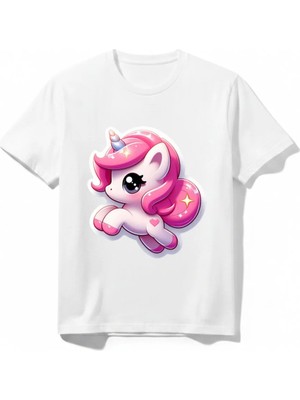 Urban Trend Store Urbantrendstore Unicorn Unisex Kız Çocuk Bisiklet Yuvarlak Yaka Basic Kısa Kollu %100 Pamuk Tişört