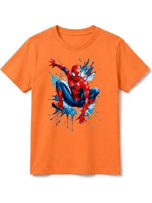 Urban Trend Store Urbantrendstore Örümcek Adam Unisex Kız Çocuk Bisiklet Yuvarlak Yaka Basic Kısa Kollu %100 Pamuk Tişört
