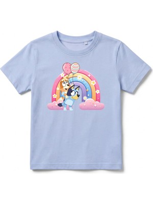 Urban Trend Store Urbantrendstore Bluey Gökkuşağı Unisex Kız Çocuk Erkek Çocuk Yuvarlak Yaka Tişört