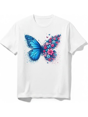 Urban Trend Store Urbantrendstore Kelebek Renkli Unisex Kız Çocuk Bisiklet Yuvarlak Yaka Basic Kısa Kollu %100 Pamuk Tişört
