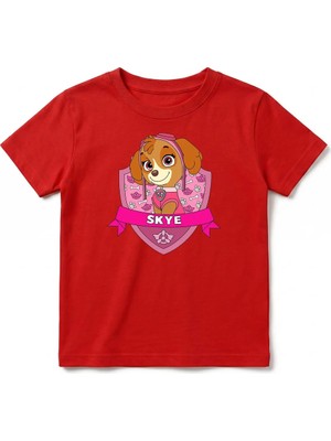 Urban Trend Store Urbantrendstore Paw Patrol Skye Unisex Kız Çocuk Bisiklet Yuvarlak Yaka Basic Kısa Kollu %100 Pamuk Tişört