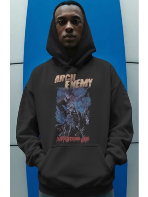 Sevbano Arch Enemy Rock Metal Müzik Grubu Ön Baskılı Unisex Oversize Premium Hoodie