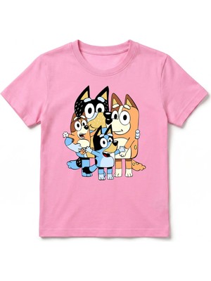 Urban Trend Store Urbantrendstore Bluey Baskılı Aile Unisex Kız Çocuk Erkek Çocuk Bisiklet Yuvarlak Yaka Basic Tişört