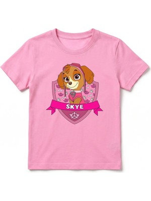 Urban Trend Store Urbantrendstore Paw Patrol Skye Unisex Kız Çocuk Bisiklet Yuvarlak Yaka Basic Kısa Kollu %100 Pamuk Tişört