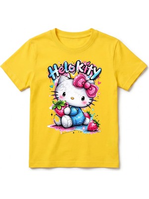 Urban Trend Store Urbantrendstore Hello Kitty Unisex Kız Çocuk Erkek Çocuk Bisiklet Yuvarlak Yaka Basic Kısa Kollu %100 Pamuk Tişört
