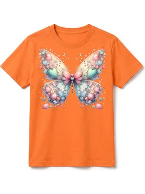 Urban Trend Store Urbantrendstore Renkli Kelebek Unisex Kız Çocuk Bisiklet Yuvarlak Yaka Basic Kısa Kollu %100 Pamuk Tişört
