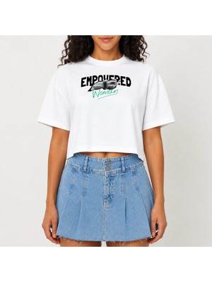 Urban Trend Store Urbantrendstore Crop Tişört Beyaz Baskılı Rahat Kesim Raw Cut Basic Kısa Tshirt