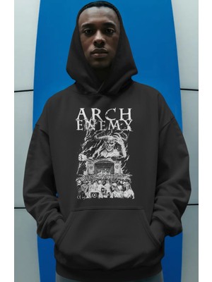 Sevbano Arch Enemy Rock Metal Müzik Grubu Ön Baskılı Unisex Oversize Premium Hoodie