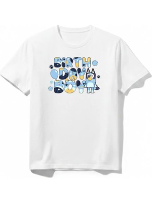 Urban Trend Store Urbantrendstore Bluey Doğum Günü Temalı Unisex Kız Çocuk Erkek Çocuk Bisiklet Yuvarlak Yaka Basic Kısa Kollu %100 Pamuk Tişört