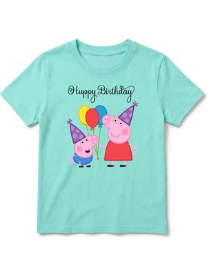 Urban Trend Store Urbantrendstore Peppa Pig Temalı Unisex Kız Çocuk Erkek Çocuk Bisiklet Yaka Tişört