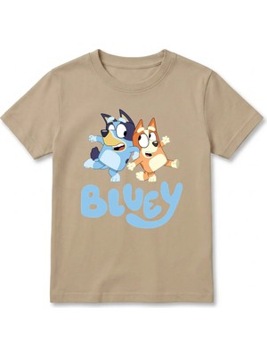 Urban Trend Store Urbantrendstore Bluey Baskılı Kız Çocuk Erkek Çocuk Bisiklet Yuvarlak Yaka Tişört