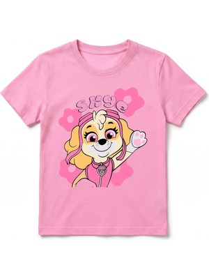 Urban Trend Store Urbantrendstore Paw Patrol Skye Unisex Kız Çocuk Bisiklet Yuvarlak Yaka Basic Kısa Kollu %100 Pamuk Tişört