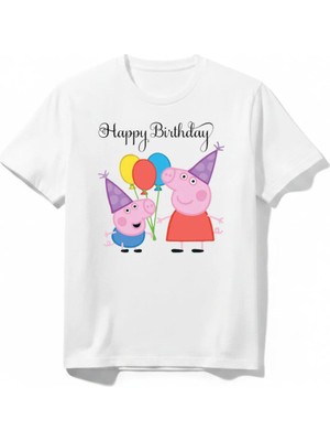Urban Trend Store Urbantrendstore Peppa Pig Temalı Unisex Kız Çocuk Erkek Çocuk Bisiklet Yaka Tişört