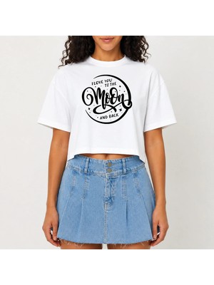 Urban Trend Store Urbantrendstore Crop Tişört Beyaz Baskılı Rahat Kesim Raw Cut Basic Kısa Tshirt