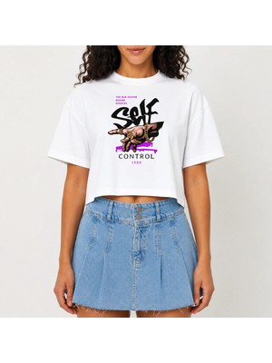 Urban Trend Store Urbantrendstore Crop Tişört Beyaz Baskılı Rahat Kesim Raw Cut Basic Kısa Tshirt