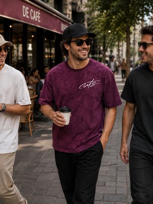 Urban Trend Store Urbantrendstore Baskılı Asit Yıkamalı Pamuklu Oversize Salaş Rahat Kalıp Tişört