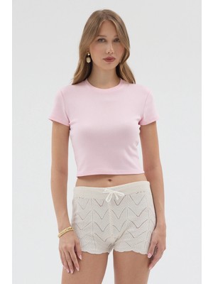 Urban Trend Store Urbantrendstore Kadın Bisiklet Yaka Likralı Kısa Kol Body Crop Bluz Günlük Şık Sade Yazlık Casual Crop Kadın Crop