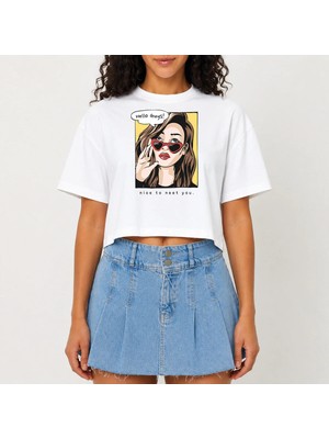 Urban Trend Store Urbantrendstore Crop Tişört Beyaz Baskılı Rahat Kesim Raw Cut Basic Kısa Tshirt