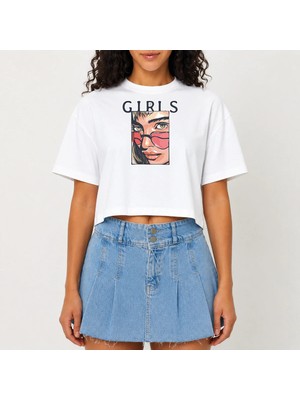 Urban Trend Store Urbantrendstore Crop Tişört Beyaz Baskılı Rahat Kesim Raw Cut Basic Kısa Tshirt