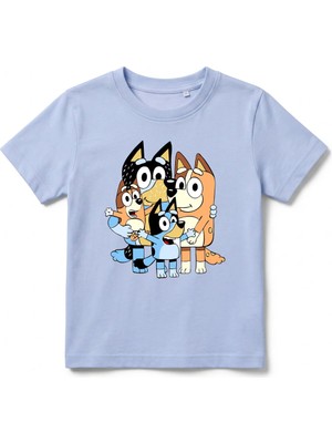 Urban Trend Store Urbantrendstore Bluey Baskılı Aile Unisex Kız Çocuk Erkek Çocuk Bisiklet Yuvarlak Yaka Basic Tişört