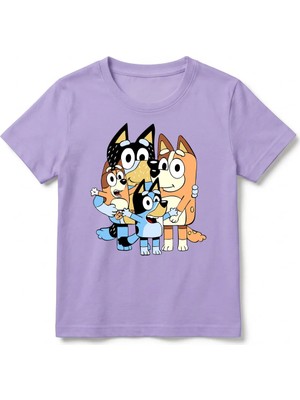 Urban Trend Store Urbantrendstore Bluey Baskılı Aile Unisex Kız Çocuk Erkek Çocuk Bisiklet Yuvarlak Yaka Basic Tişört