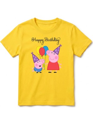 Urban Trend Store Urbantrendstore Peppa Pig Temalı Unisex Kız Çocuk Erkek Çocuk Bisiklet Yaka Tişört