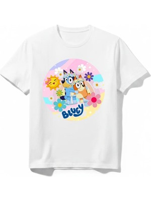 Urban Trend Store Urbantrendstore Bluey Özel Tasarım Unisex Kız Çocuk Erkek Çocuk Bisiklet Yuvarlak Yaka Basic Kısa Kollu %100 Pamuk Tişört