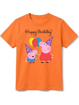 Urban Trend Store Urbantrendstore Peppa Pig Temalı Unisex Kız Çocuk Erkek Çocuk Bisiklet Yaka Tişört