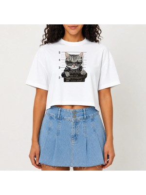 Urban Trend Store Urbantrendstore Crop Tişört Beyaz Baskılı Rahat Kesim Raw Cut Basic Kısa Tshirt