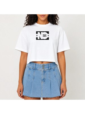 Urban Trend Store Urbantrendstore Crop Tişört Beyaz Baskılı Rahat Kesim Raw Cut Basic Kısa Tshirt